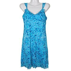 Vintage Y2K Xhilaration Blue‎ Floral Ruffle Sleeveless Dress Womens S/M